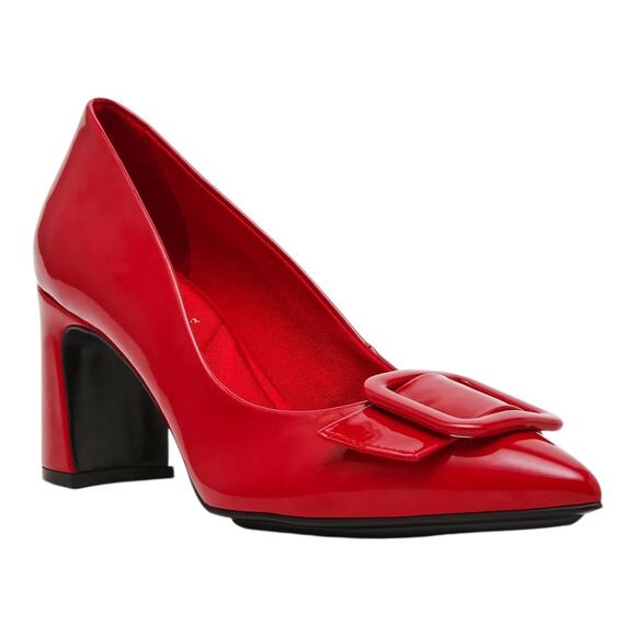 Anne Klein Women's Bentley Buckle Block Heel Pumps Red Size 6 - Picture 1 of 5